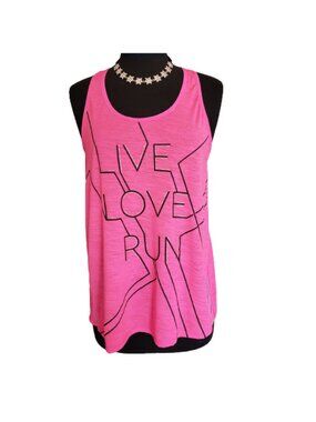 Womens M Pink Racerback Tank Top Live Love Run Mesh Back Athletic Live Love Drea